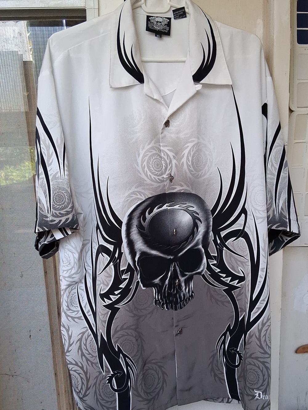 Vintage Men's Dragonfly Mototorhead Skull Button Down Shirt XL